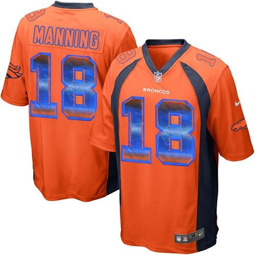 Nike Broncos #18 Peyton Manning Orange Team Color Men's Stitched NFL Limited Strobe Jersey